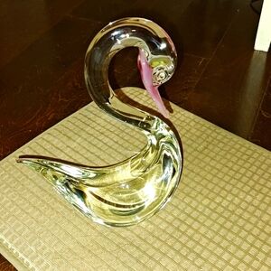 Vintage Murano Vintage Glass Large CLEAR AND PINK Duck Murano ITALY